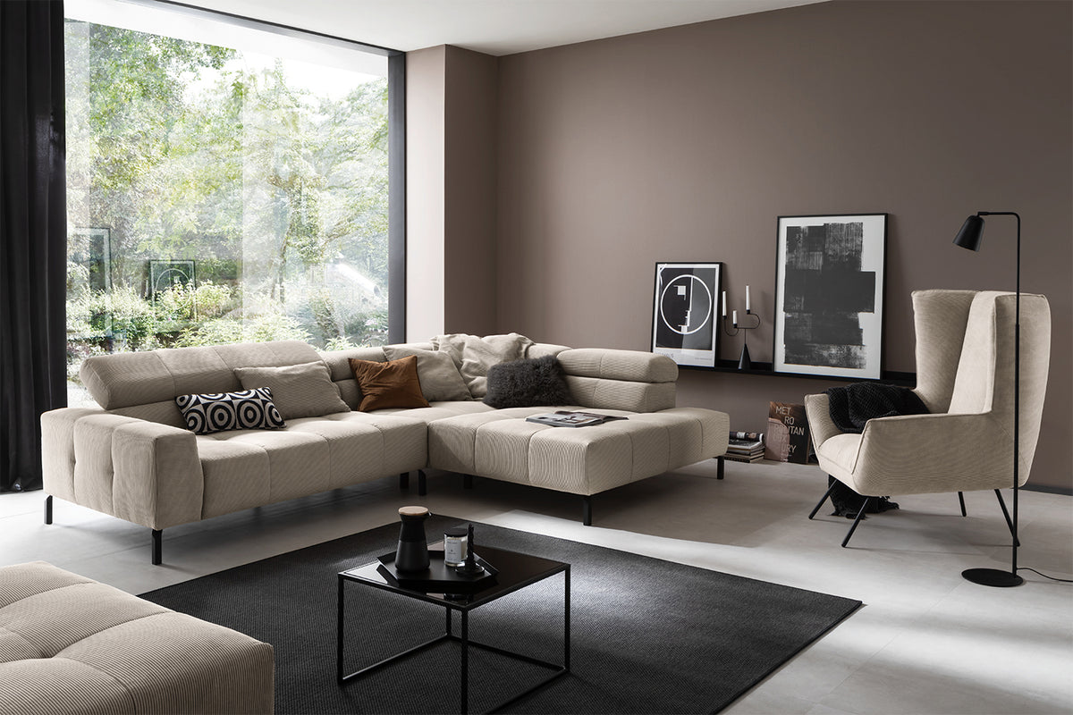 KAWOLA Sofa OHIO Ecksofa Feincord beige, Rechts, Relaxfunktion