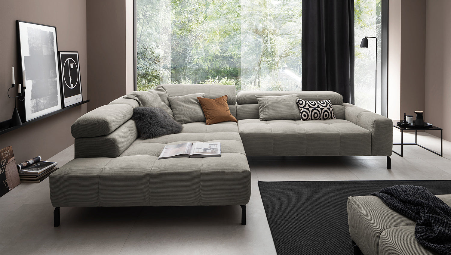 KAWOLA Sofa OHIO Ecksofa Feincord grau