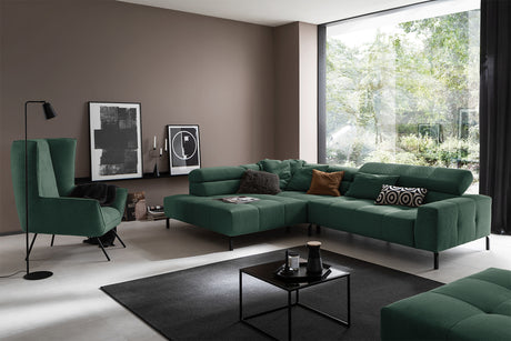 KAWOLA Sofa OHIO Ecksofa Feincord grün, Links, Relaxfunktion