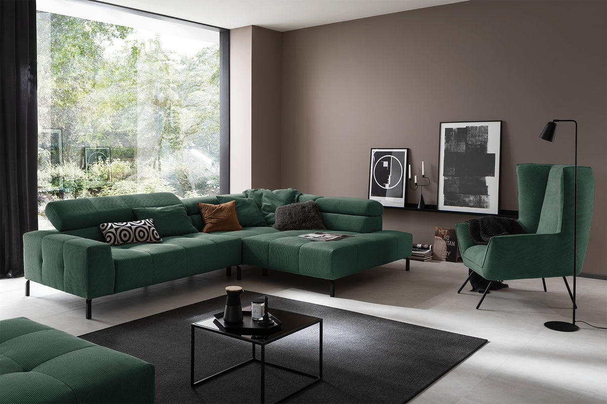 KAWOLA Sofa OHIO Ecksofa Feincord grün, Rechts, Ohne Komfortfunktion