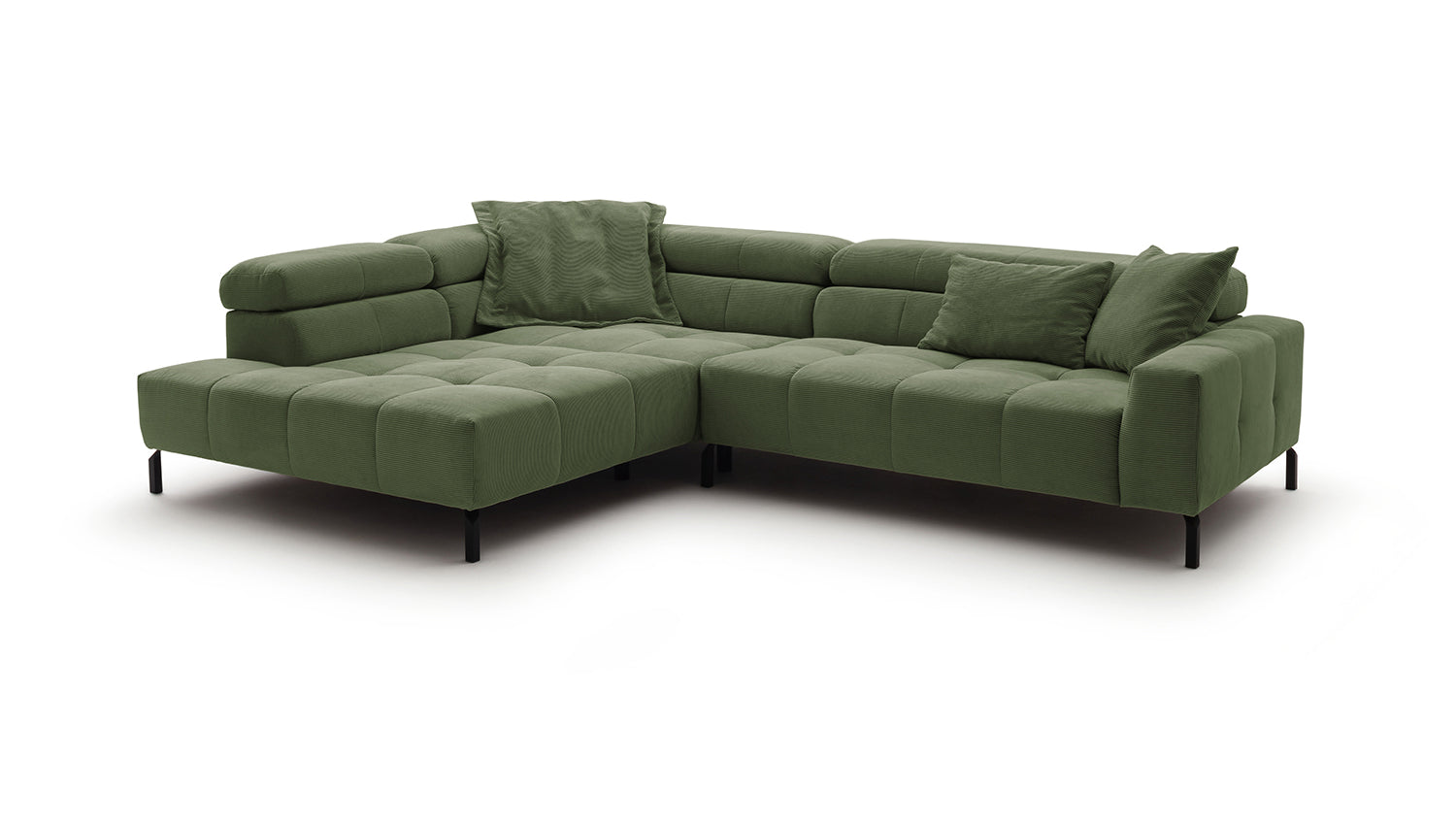 KAWOLA Sofa OHIO Ecksofa Feincord olivgrün