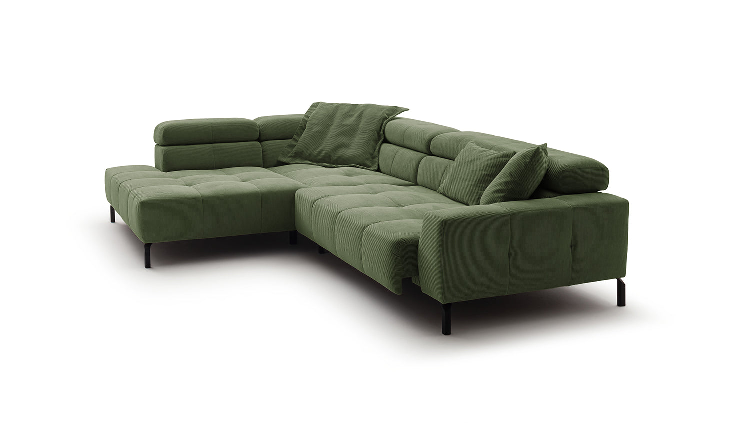 KAWOLA Sofa OHIO Ecksofa Feincord olivgrün