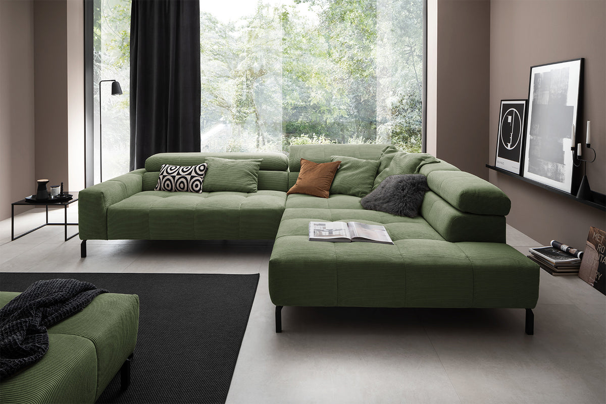 KAWOLA Sofa OHIO Ecksofa Feincord olivgrün