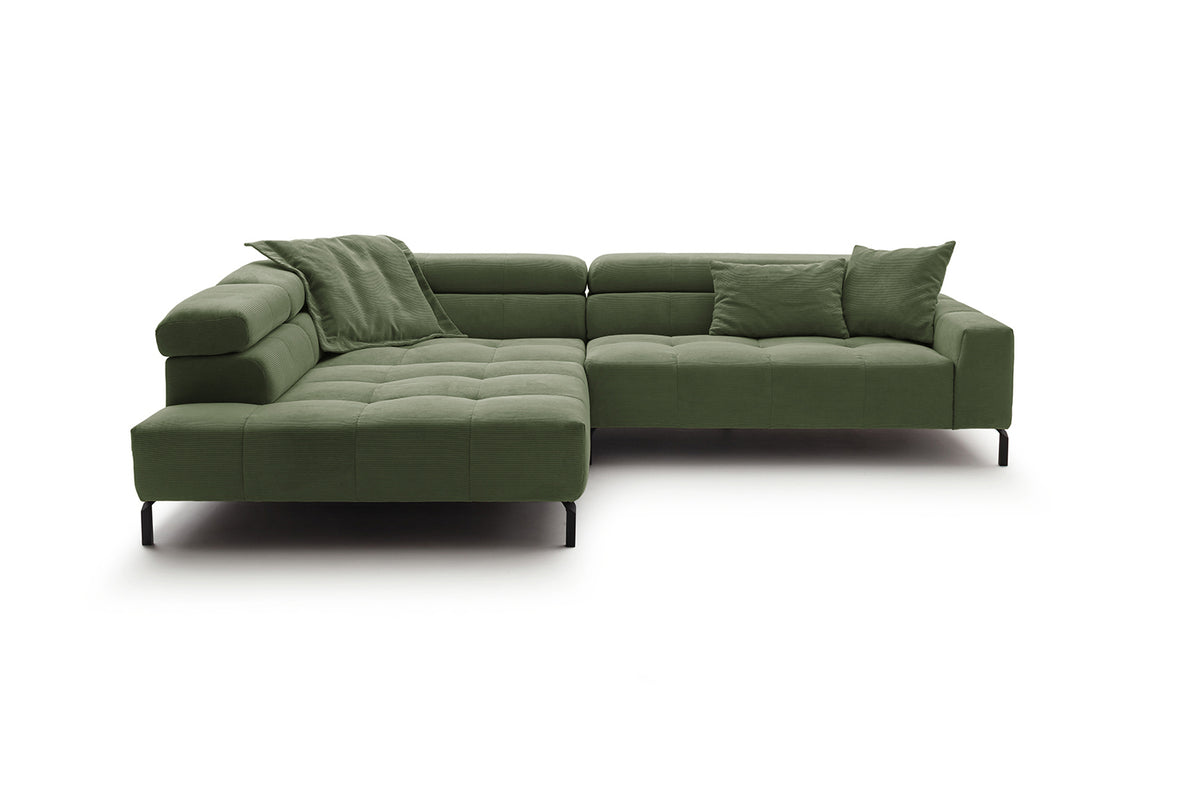 KAWOLA Sofa OHIO Ecksofa Feincord olivgrün
