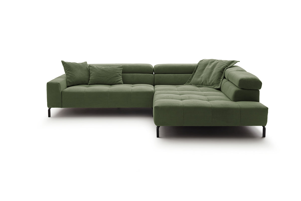 KAWOLA Sofa OHIO Ecksofa Feincord olivgrün