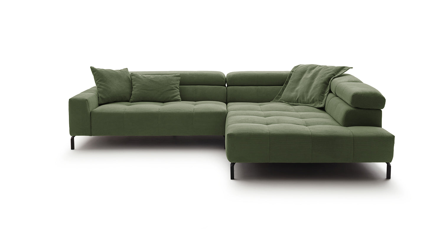 KAWOLA Sofa OHIO Ecksofa Feincord olivgrün