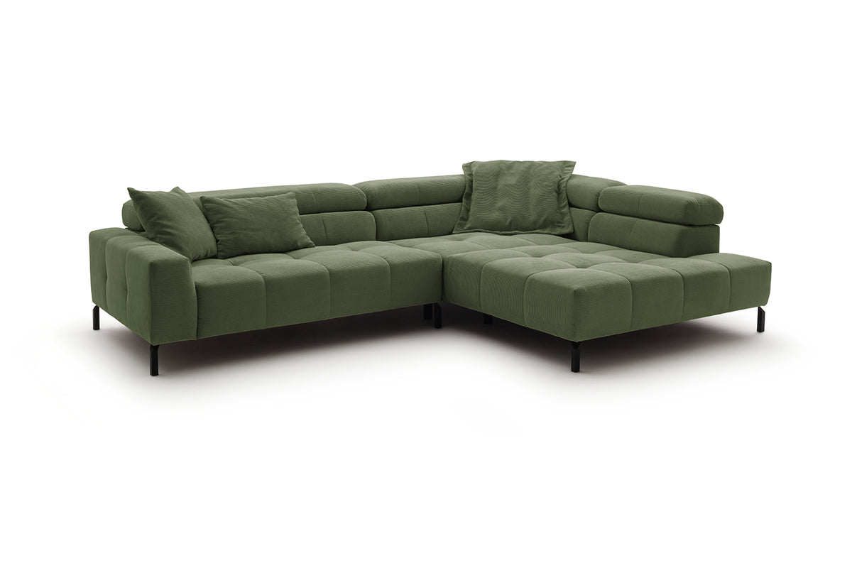 KAWOLA Sofa OHIO Ecksofa Feincord olivgrün