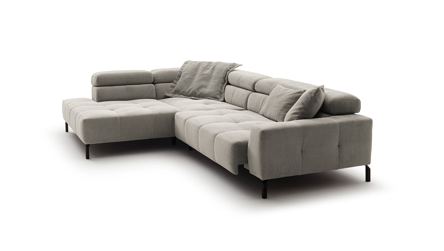 KAWOLA Sofa OHIO Ecksofa Feincord silber