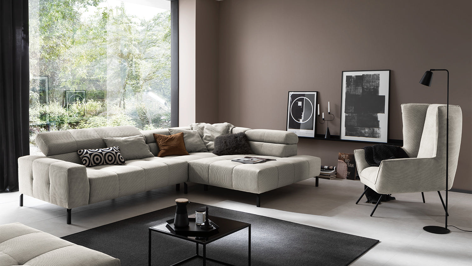 KAWOLA Sofa OHIO Ecksofa Feincord silber, Rechts, Relaxfunktion