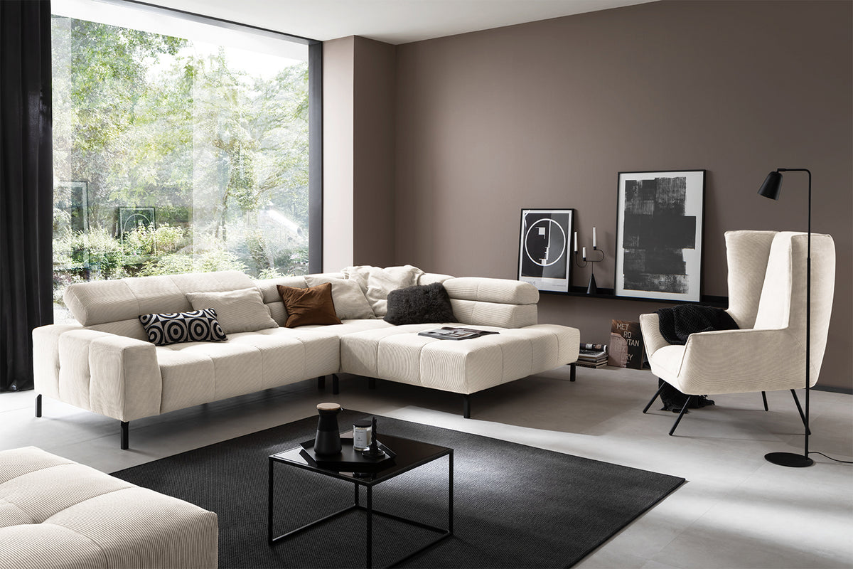 KAWOLA Sofa OHIO Ecksofa Feincord weiß, Rechts, Relaxfunktion