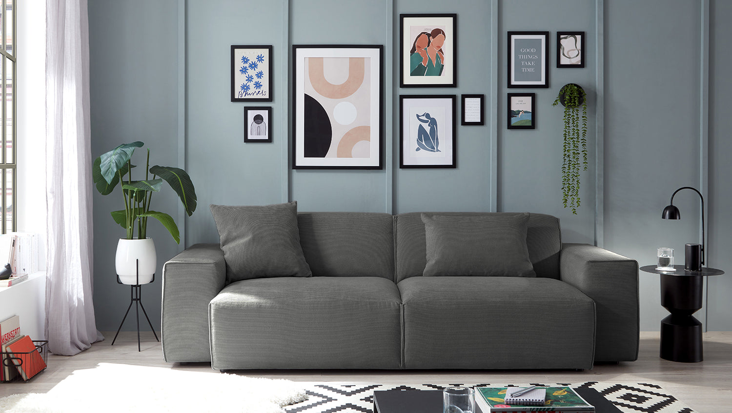 KAWOLA Sofa RANI 3-Sitzer Feincord anthrazit