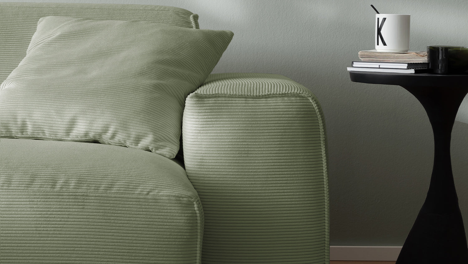KAWOLA Sofa RANI 3-Sitzer Feincord olivgrün