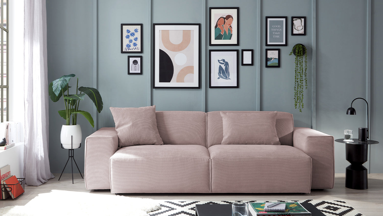 KAWOLA Sofa RANI 3-Sitzer Feincord rosa