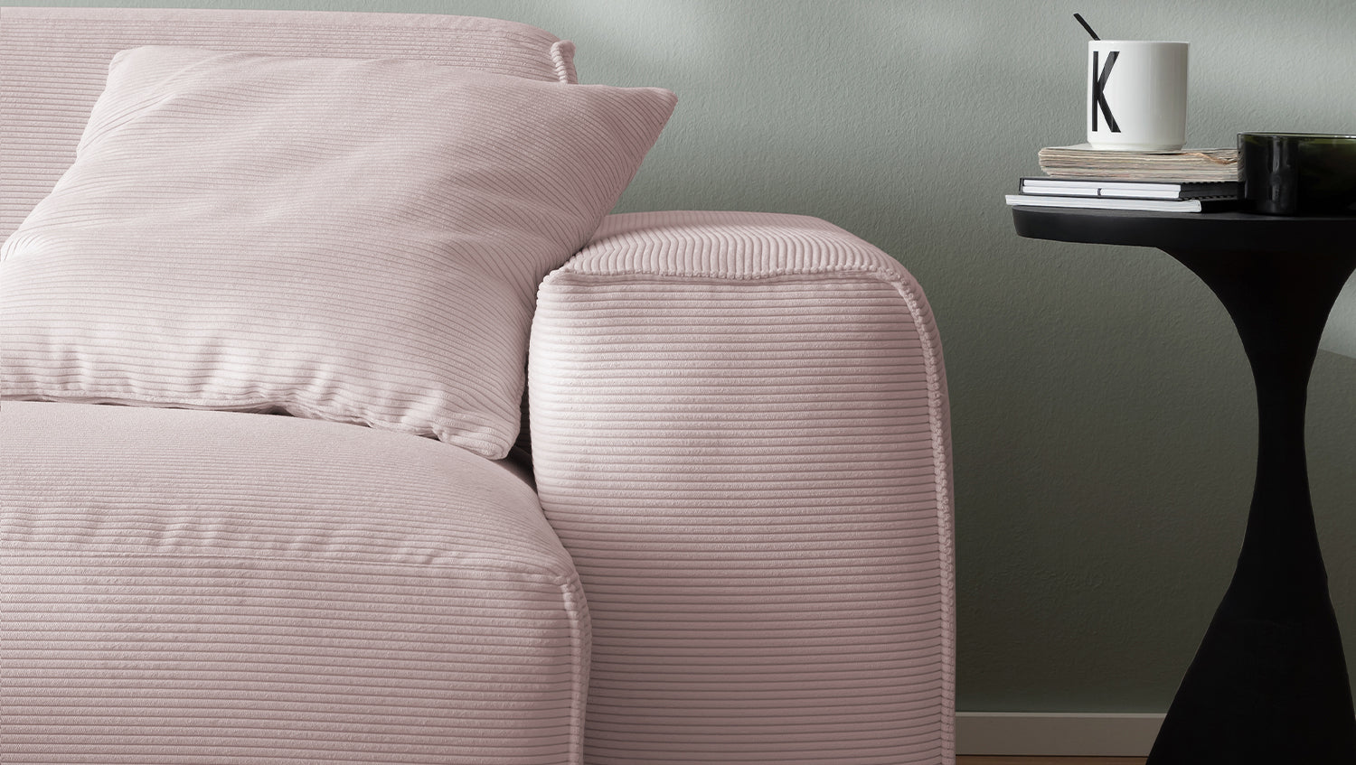 KAWOLA Sofa RANI 3-Sitzer Feincord rosa