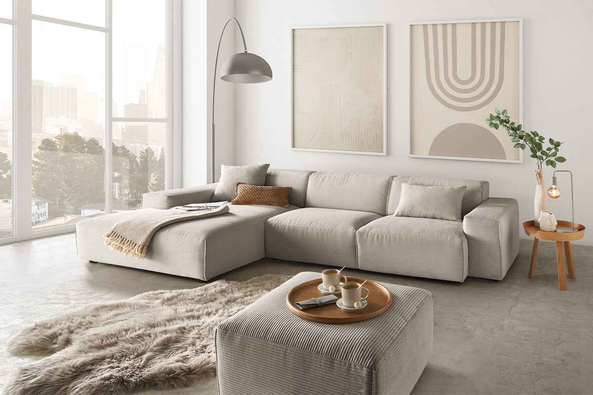 KAWOLA Sofa RANI Ecksofa Cord steingrau, Links