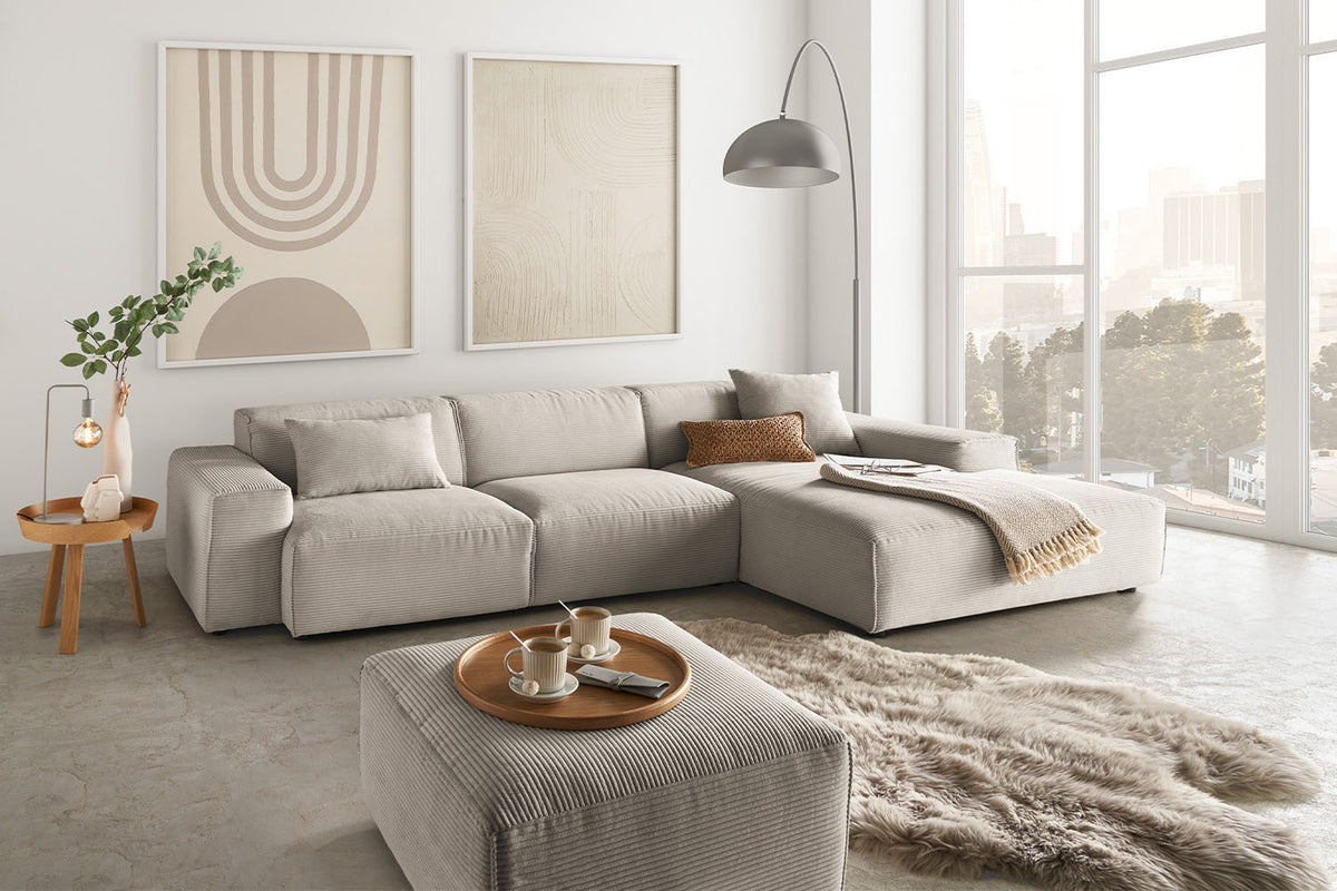 KAWOLA Sofa RANI Ecksofa Cord steingrau, Rechts