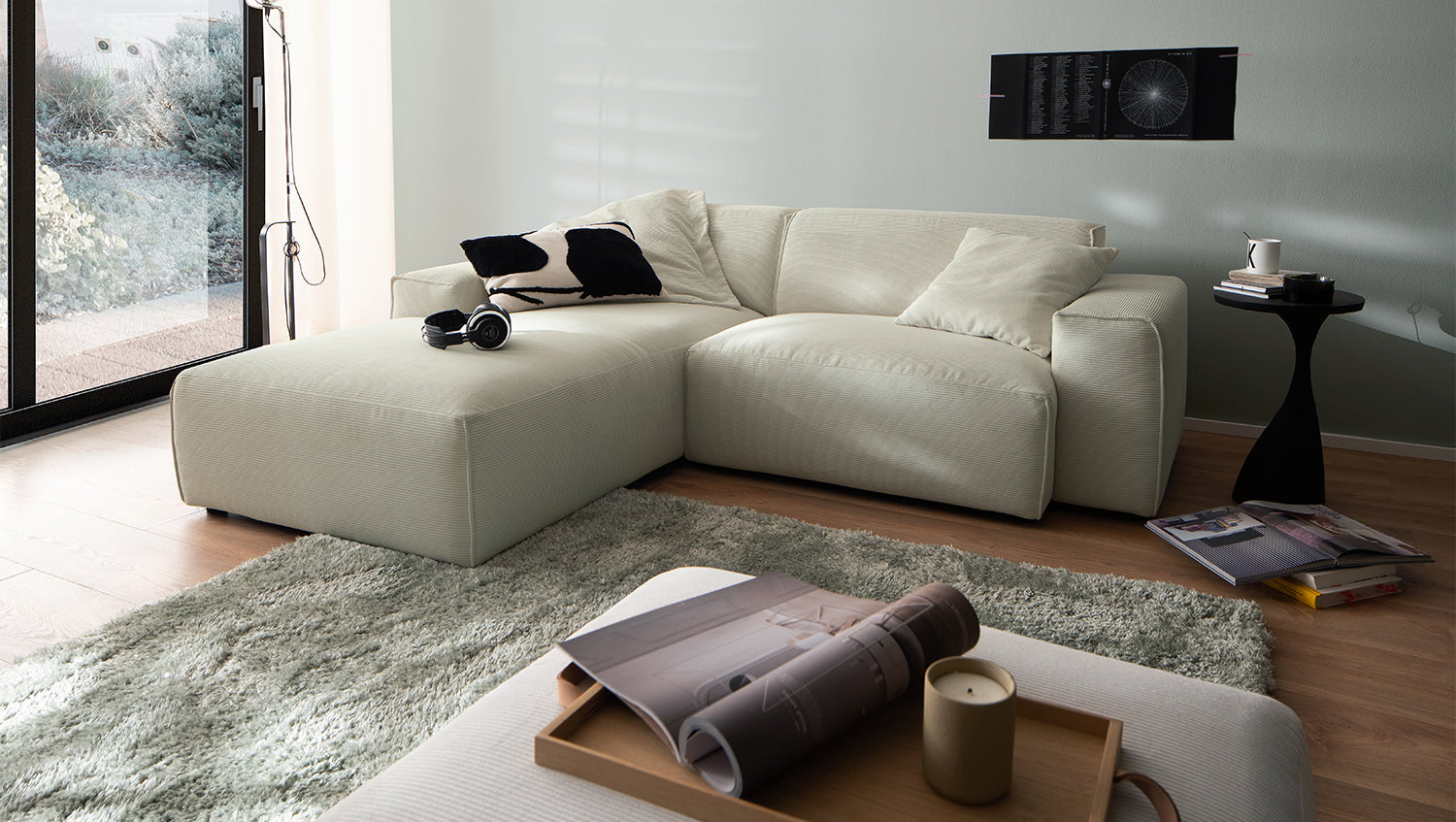 KAWOLA Sofa RANI Ecksofa Feincord beige, Links
