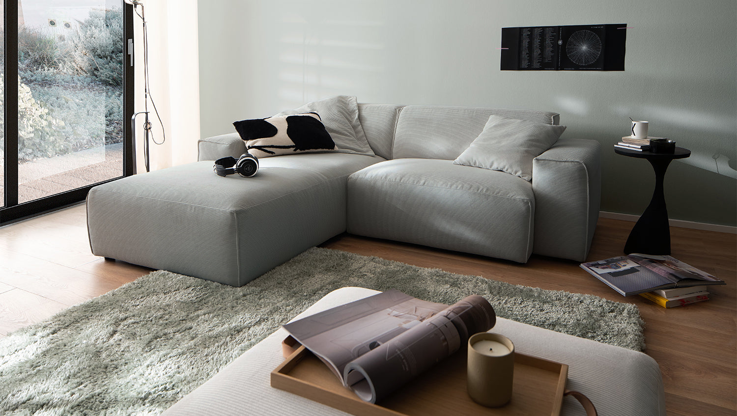 KAWOLA Sofa RANI Ecksofa Feincord grau, Links