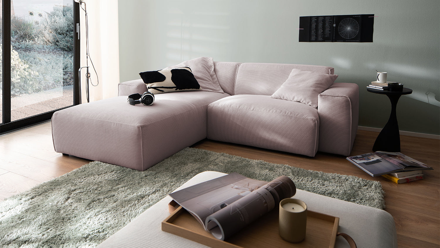 KAWOLA Sofa RANI Ecksofa Feincord rosa, Links