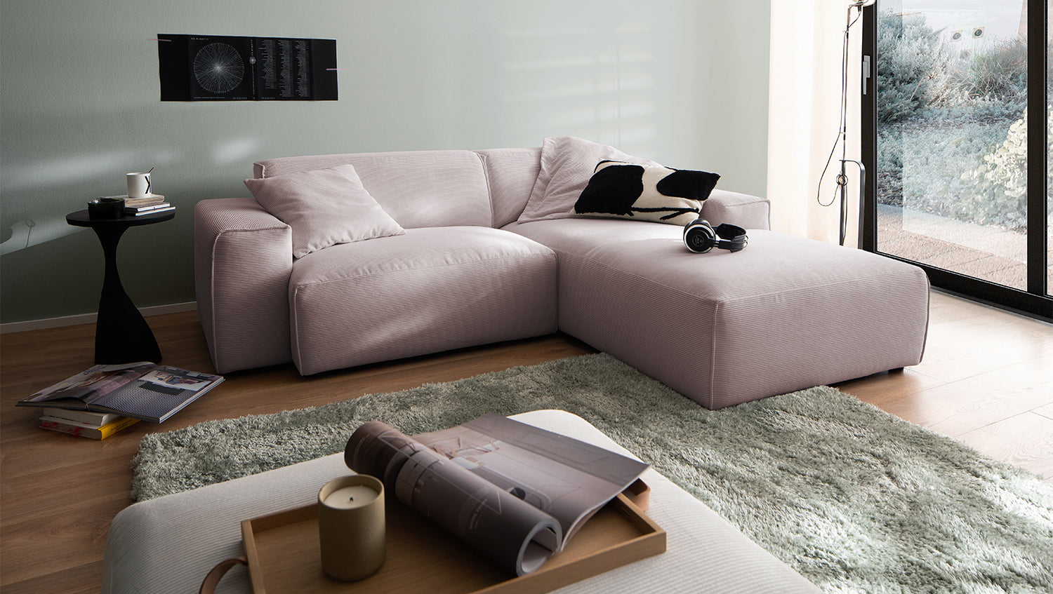 KAWOLA Sofa RANI Ecksofa Feincord rosa, Rechts