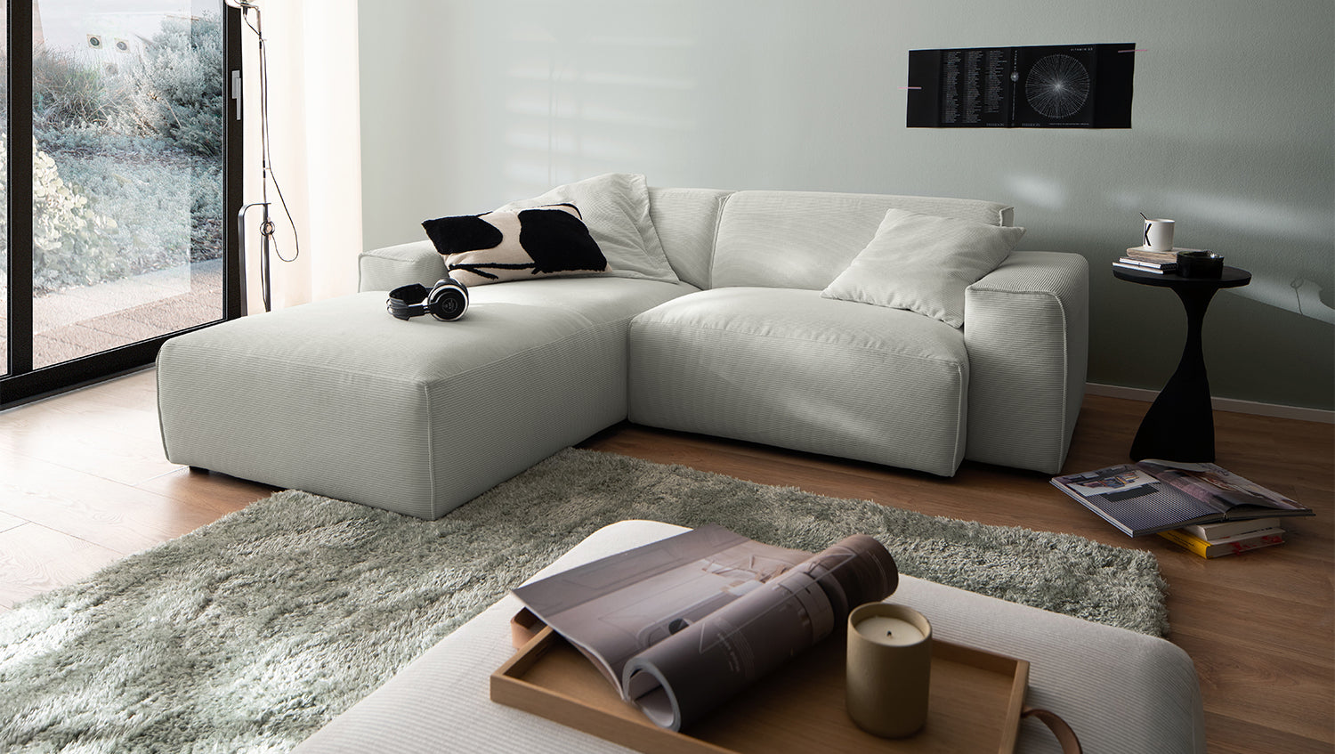 KAWOLA Sofa RANI Ecksofa Feincord silber, Links