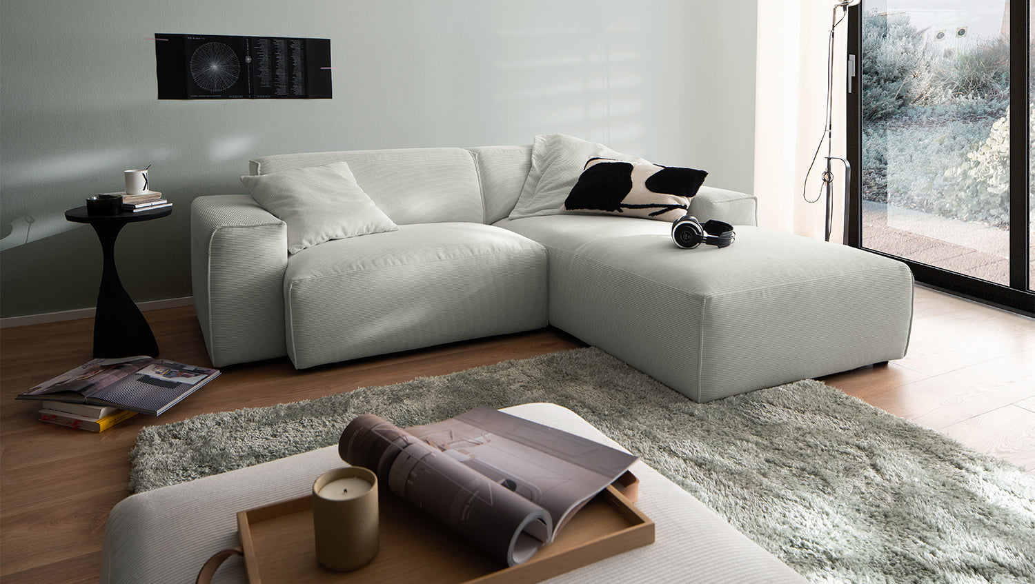 KAWOLA Sofa RANI Ecksofa Feincord silber, Rechts