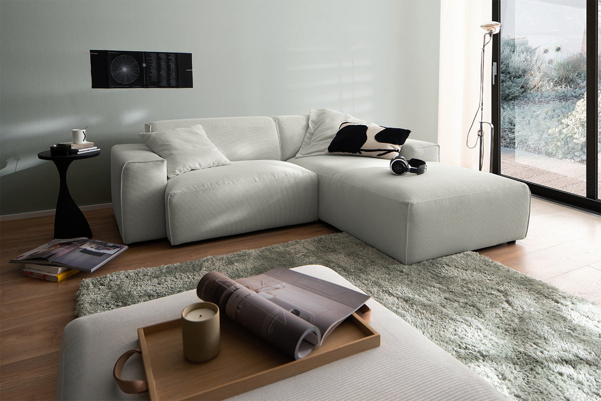 KAWOLA Sofa RANI Ecksofa Feincord silber, Rechts