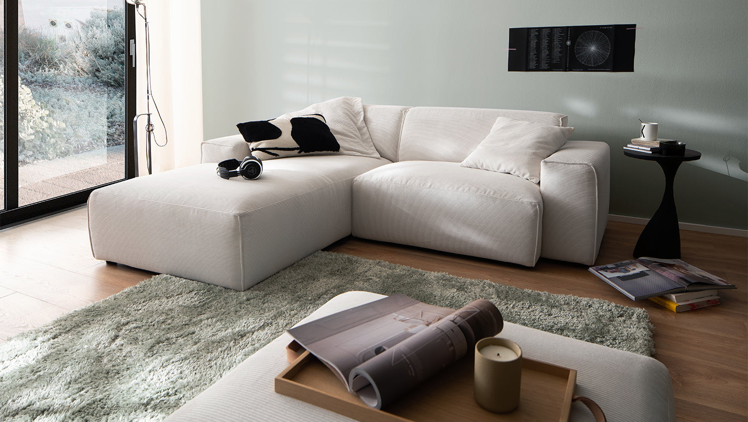 KAWOLA Sofa RANI Ecksofa Feincord weiß, Links