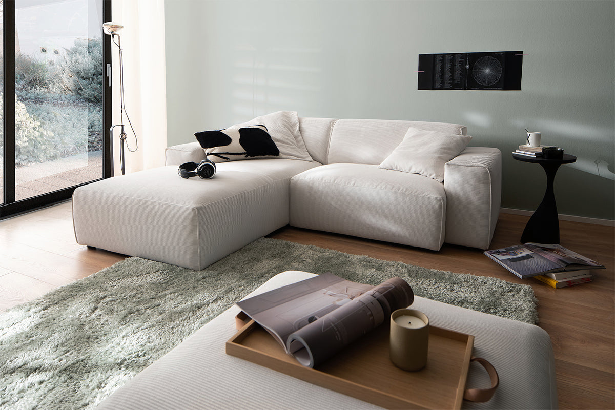 KAWOLA Sofa RANI Ecksofa Feincord weiß, Links