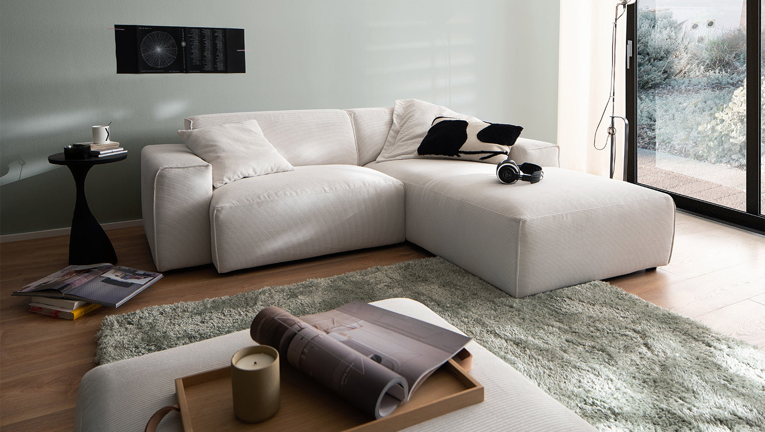 KAWOLA Sofa RANI Ecksofa Feincord weiß, Rechts