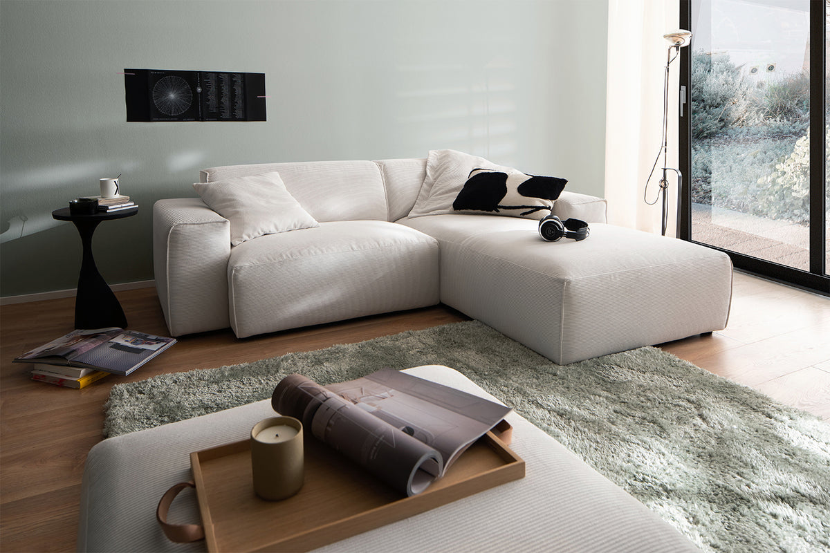 KAWOLA Sofa RANI Ecksofa Feincord weiß, Rechts