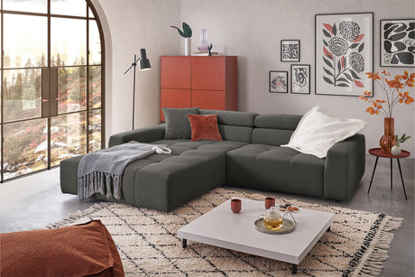 KAWOLA Sofa RENO Ecksofa Feincord anthrazit, Links, Relaxfunktion