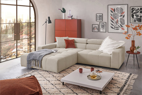 KAWOLA Sofa RENO Ecksofa Feincord beige, Links, Ohne Komfortfunktion