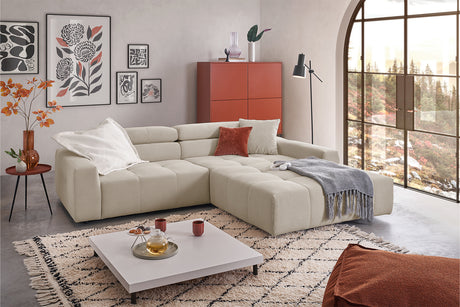 KAWOLA Sofa RENO Ecksofa Feincord beige, Rechts, Relaxfunktion