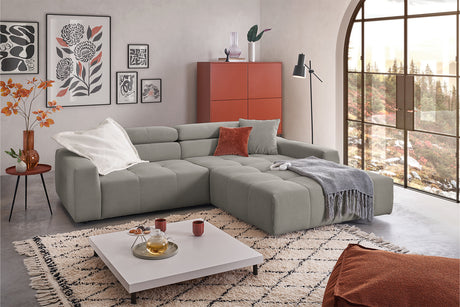 KAWOLA Sofa RENO Ecksofa Feincord grau, Rechts, Relaxfunktion