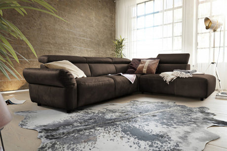 KAWOLA Sofa RISO Ecksofa mit motorischer Sitztiefenverstellung Leder anthrazit, Rechts
