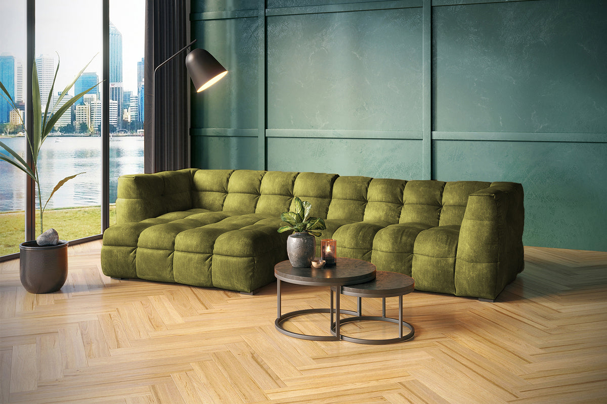 KAWOLA Sofa ROSARIO Ecksofa Velvet moosgrün, Links