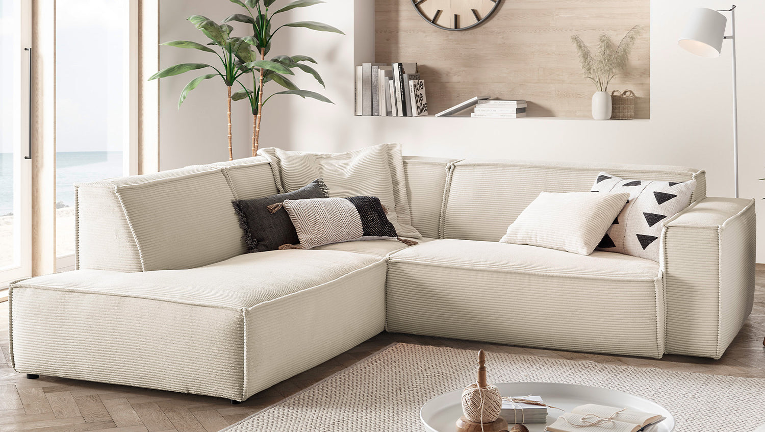 KAWOLA Sofa SAMU Ecksofa Cord cremeweiß