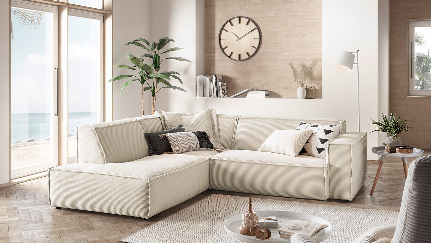 KAWOLA Sofa SAMU Ecksofa Cord cremeweiß, Links