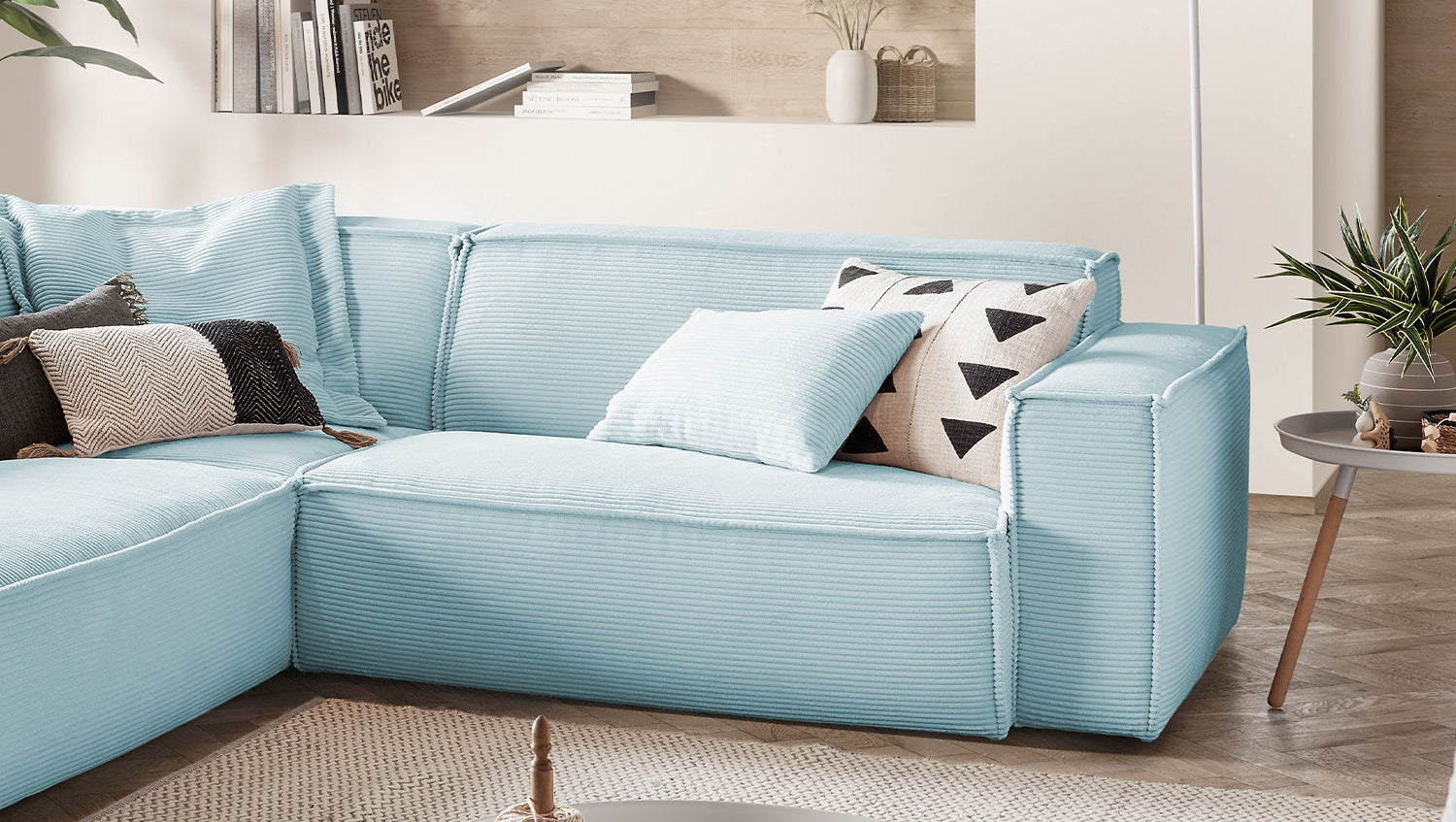 KAWOLA Sofa SAMU Ecksofa Cord hellblau