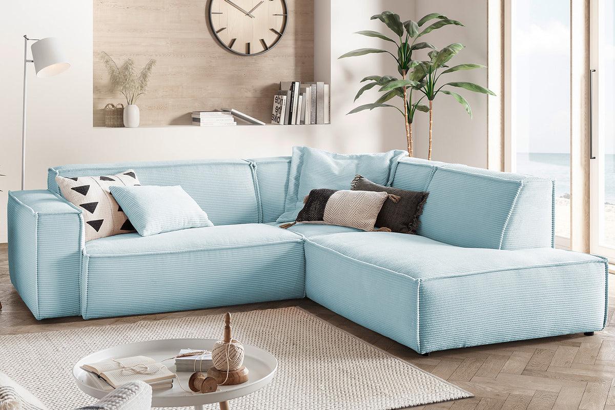 KAWOLA Sofa SAMU Ecksofa Cord hellblau