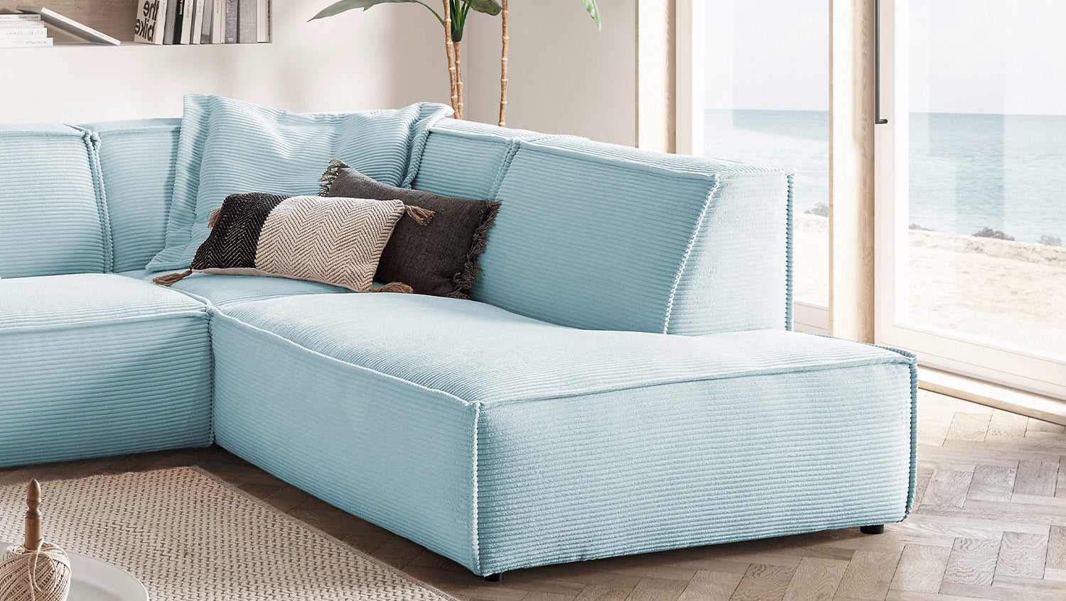 KAWOLA Sofa SAMU Ecksofa Cord hellblau