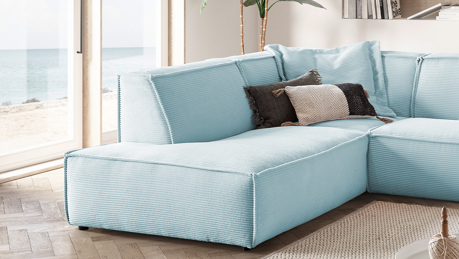KAWOLA Sofa SAMU Ecksofa Cord hellblau
