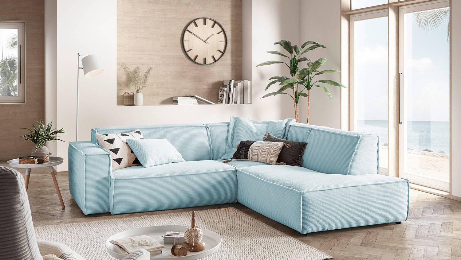 KAWOLA Sofa SAMU Ecksofa Cord hellblau, Rechts