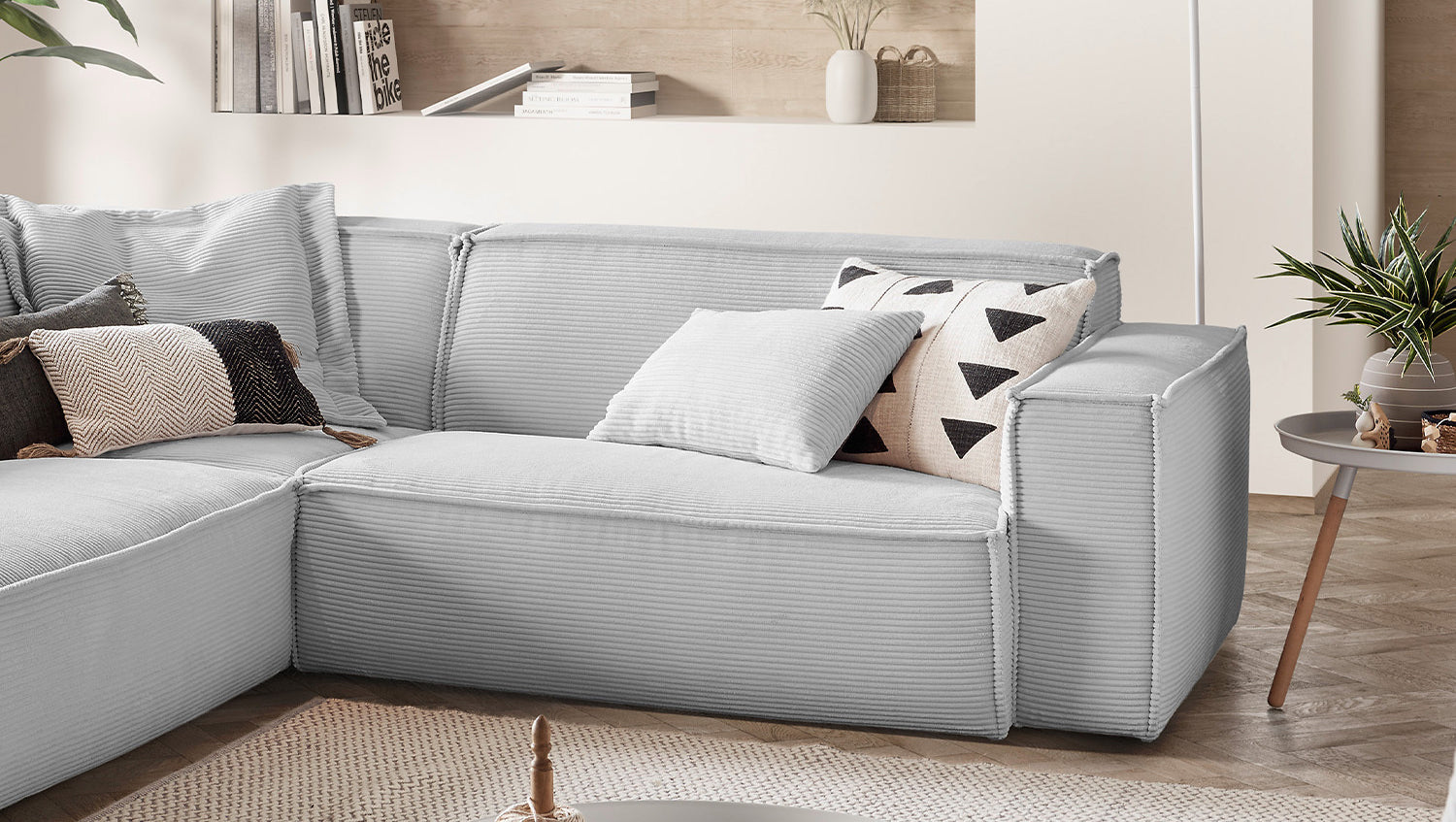KAWOLA Sofa SAMU Ecksofa Cord hellgrau