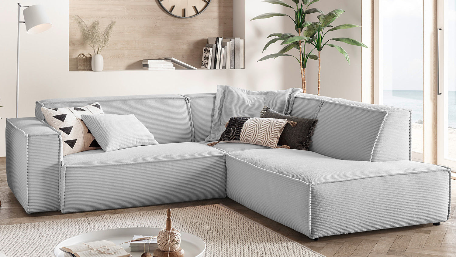 KAWOLA Sofa SAMU Ecksofa Cord hellgrau