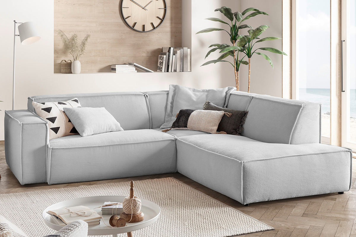 KAWOLA Sofa SAMU Ecksofa Cord hellgrau