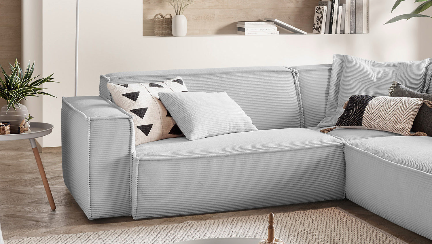 KAWOLA Sofa SAMU Ecksofa Cord hellgrau