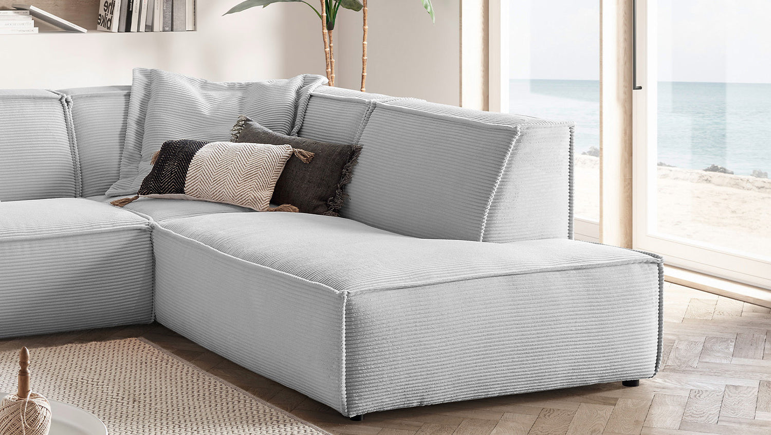 KAWOLA Sofa SAMU Ecksofa Cord hellgrau