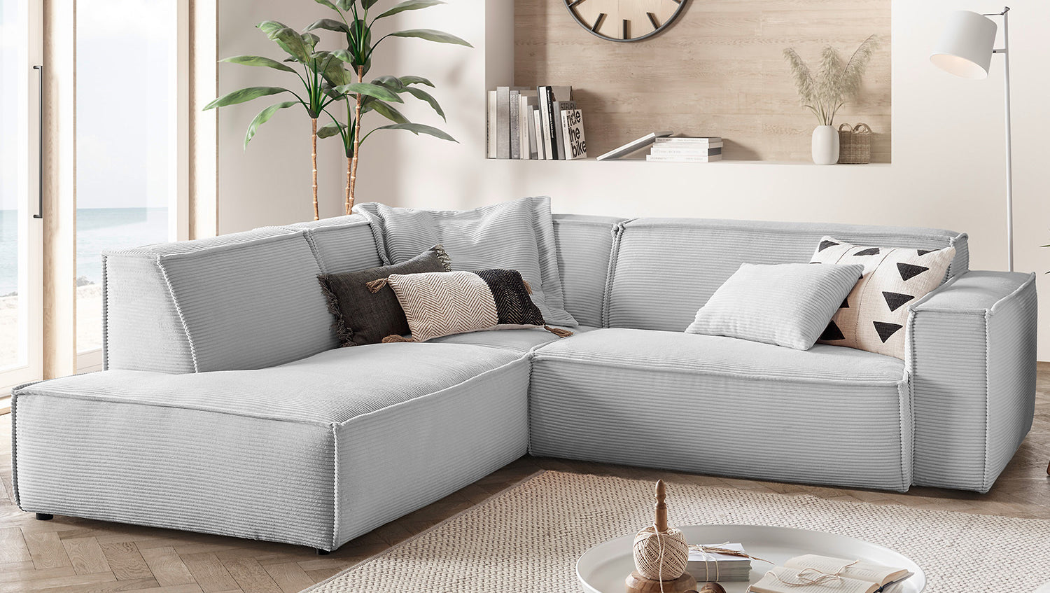 KAWOLA Sofa SAMU Ecksofa Cord hellgrau